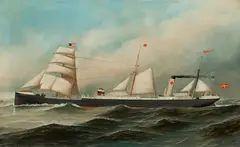 M/T "Christine" First Danish Tanker by Antonio Jacobsen, 1894, Oil on canvas, sold Mar 2025