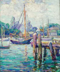 Kathryn E. Cherry, Gloucester Harbor, Oil on board