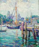 Kathryn E. Cherry, Gloucester Harbor, Oil on board