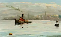 Stephen Etnier, Norfolk Harbor, Oil on panel