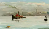 Stephen Etnier, Norfolk Harbor, Oil on panel