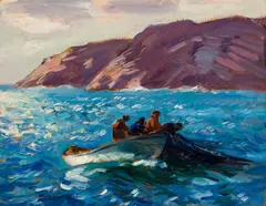 Gifford Beal, Bringing in the Catch, Oil on panel