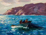 Gifford Beal, Bringing in the Catch, Oil on panel