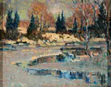 Vivien Milner Akers, Winter River, Oil on canvas laid to panel