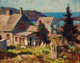 Vivien Milner Akers, "Mrs Winnepaws Clothesline" Monhegan Island, Maine, 1942-43, Oil on panel
