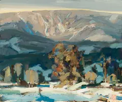 Jay Hall Connaway, Winter Mountain North Sunderland, Oil on masonite