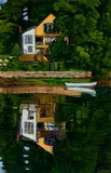 Sarah Knock, Cottage with Boat, Oil on paper
