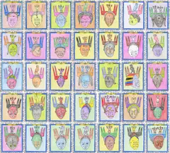 Frédéric Bruly Bouabré, Visite au musée du visage des civilisations africaines, 2007, Thirty five colored pencil and ink drawings