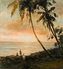 Hajime Okuda, Sunset at Kona Hawaii, 1964, Oil on canvas