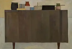 Table with Dishes by Joseph Gualtieri, 1998, Oil on canvas, offered Mar 2025