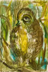 Bernard Langlais, Owl, Watercolor and pencil on paper
