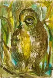 Bernard Langlais, Owl, Watercolor and pencil on paper