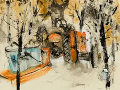 William Thon, "Gathering the Sap" (Sugar Time), Watercolor and ink on paper