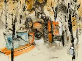 William Thon, "Gathering the Sap" (Sugar Time), Watercolor and ink on paper