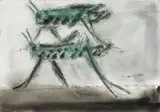 Two Crickets by Francisco Toledo, Watercolor and ink on paper, sold Mar 2025