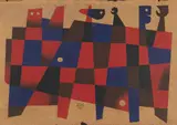 Carlos Mérida, Three Figures, 1981, Oil on fiberboard