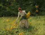 Charles Chambers, Young Lady Picking Wildflowers, Oil on canvas