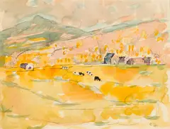 Carl Sprinchorn, Autumn Grazing Cows, Watercolor on paper