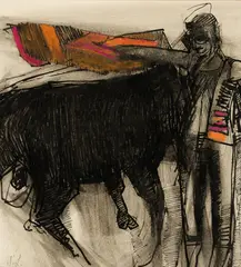 John Louis Laurent, Corrida Valencia (Bullfighter), Pencil, gouache and ink on paper