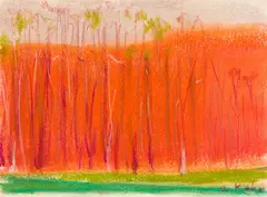 Orange Treeline by Wolf Kahn, Pastel on paper, sold Mar 2025