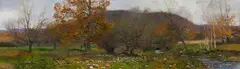 Ann Lofquist, Autumn Sycamore Near Stream with Bridge, 2003, Oil on panel