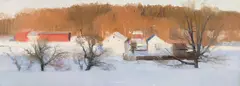 Ann Lofquist, Snow Scene with Farm and Houses, Oil on panel