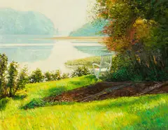 Paul Black, White Chair by the Lake, Oil on canvas