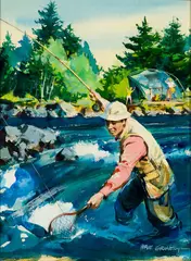Hardie Gramatky, Fly Fishing Scene, Watercolor on paper