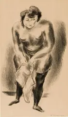 Yasuo Kuniyoshi, Girl Putting on Chemise, 1928, Lithograph