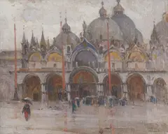 Venice by Mabel May Woodward, Oil on canvas laid to board, sold Oct 2024