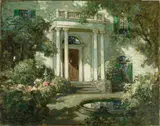 Abbott Fuller Graves, Front Porch in Dappled Sunlight, Oil on canvas