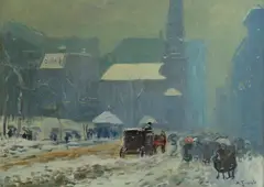 Park Street Church by Arthur Clifton Goodwin, Winter, c. 1914, Oil on canvas, sold Oct 2024