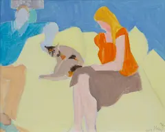 Sally Michel Avery, Two with Cat, 1983, Oil on canvasboard