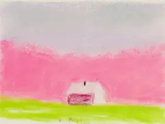 Pink House by Wolf Kahn, Pastel on paper, sold Oct 2024