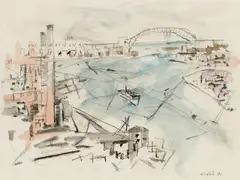 Cityscape with River by John Marin, 1951, Watercolor on paper, sold Oct 2024