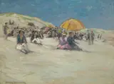 Charles Herbert Woodbury, The Yellow Umbrella, Oil on canvas