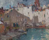 Harry Aiken Vincent, "Fishing Village" Provence, Oil on canvas