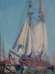 Harry Neyland, Whaling Schooner 'John R. Manta' Drying Sails, c. 1925, Oil on board