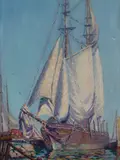 Harry Neyland, Whaling Schooner 'John R. Manta' Drying Sails, c. 1925, Oil on board