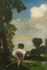 Arthur Bowen Davies, Nude Picking Flowers, Oil on canvas