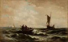 Hauling the Nets by Edward Moran, Oil on canvas, sold Aug 2024