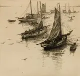 Morris Henry Hobbs, Boats at Plougastel Brittany, Etching
