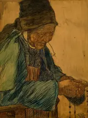 Charles William Bartlett, Breton Woman, 1908, Watercolor and charcoal on paperboard