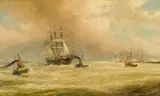 Cornelis Christiaan Dommersen, French Ships on Stormy Sea, 1917, Oil on linen