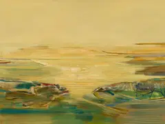 Landscape with Ship by John Korner, 1969, Oil on canvas, offered Apr 2024