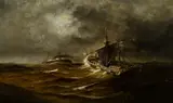 George M. Hathaway, Ship on Stormy Sea, Oil on canvas