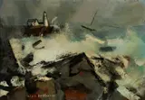 Joseph De Martini, "Surf on Rocks" Portland Head Light, c. 1940-1941, Oil on board