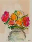 Robert Kulicke, Red Flowers, Watercolor and pastel on paper
