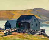 Abraham Bogdanove, Blue House (Monhegan Wharf), Oil on canvas in Newcomb Macklin frame