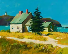 Edward Howard Betts, Fishing Shacks, Monhegan, 1972, Acrylic on board